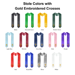 Stole Colors with Gold Embroidered Crosses
