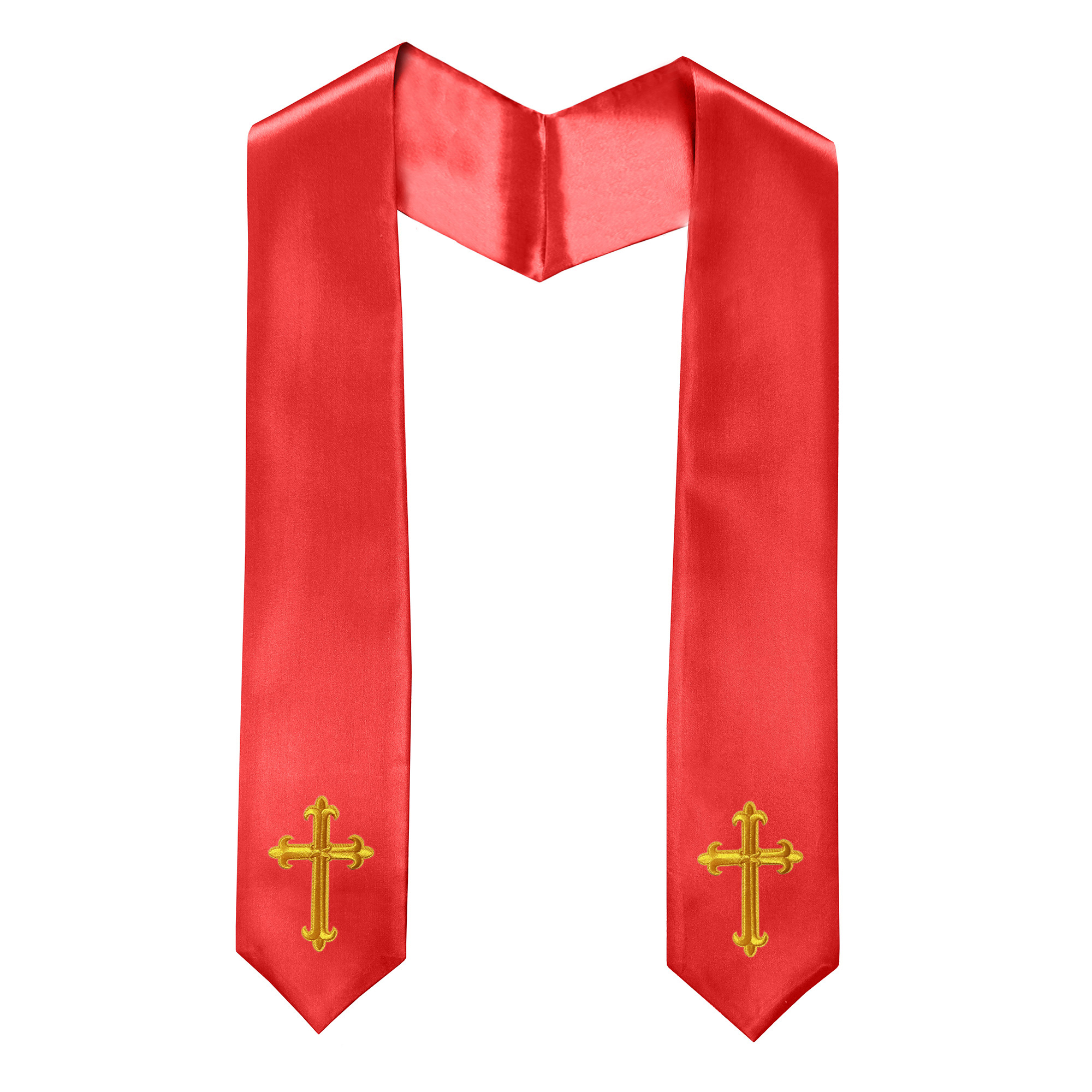 Red Stole with Embroidered Gold Crosses