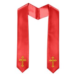 Red Stole with Embroidered Gold Crosses