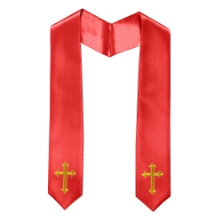 Red Stole with Embroidered Gold Crosses