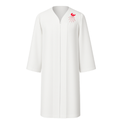 White confirmation gown with Dove - front view