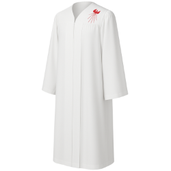 White confirmation gown with Dove - side view