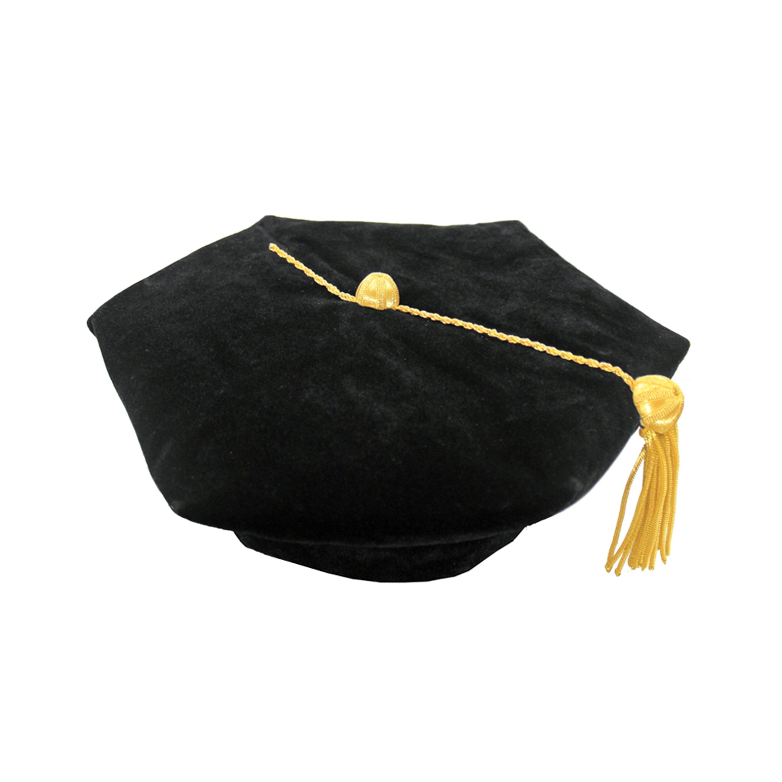 Deluxe Doctoral Tam w/ Gold Bullion Tassel doctoral tam, doctoral tam with bullion tassel, velvet doctoral tam, 4 sided doctoral tam, 6 sided doctoral tam, 8 sided doctoral tam, academic tam, graduation tam, doctoral graduation cap, faculty tam, doctoral regalia, academic regalia tam
