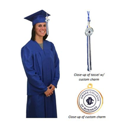Matte cap, gown, and tassel with custom charm