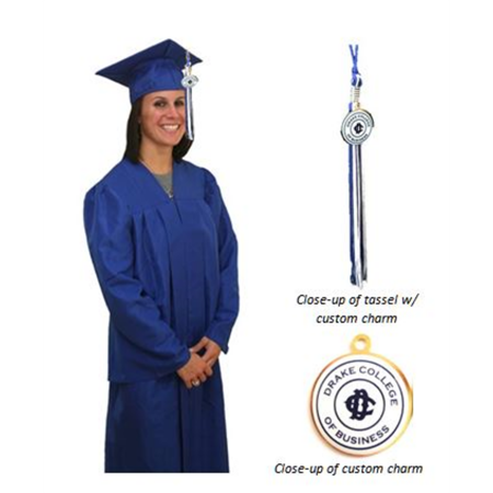 Matte cap, gown, and tassel with custom charm