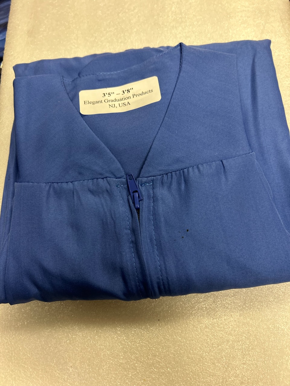 Medium Blue Matte Kinder Cap/Gown sets, size 35" - 38", whole lot of 17 sets @ $7 per set 