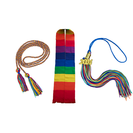 Rainbow Honor Cord, Rainbow Stole, and Rainbow Tassel with gold 2024 year date