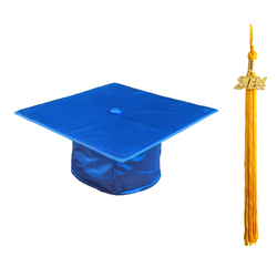 Royal Blue shiny cap with Gold tassel with gold 2024 year date