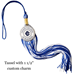 Royal blue and white mixed tassel with 1.5" custom charm