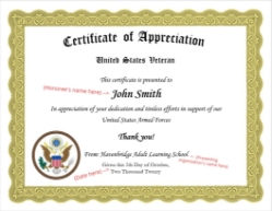 Veteran Certificate of Appreciation - VCA