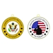 Left: Military Eagle Seal; Right: Soldier w/ Flag