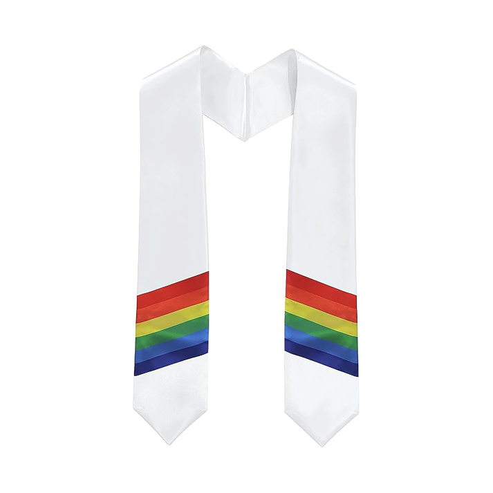 White Graduation Stole with Rainbow Stripes graduation stole, rainbow stole, LGBTQ+ graduation, pride graduation sash, rainbow graduation sash, graduation accessories, graduation gift, high-quality satin stole, colorful graduation stole, graduation outfit, LGBTQ+ pride gift