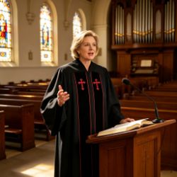 Black Clergy Robe with Red Cross Embroidery