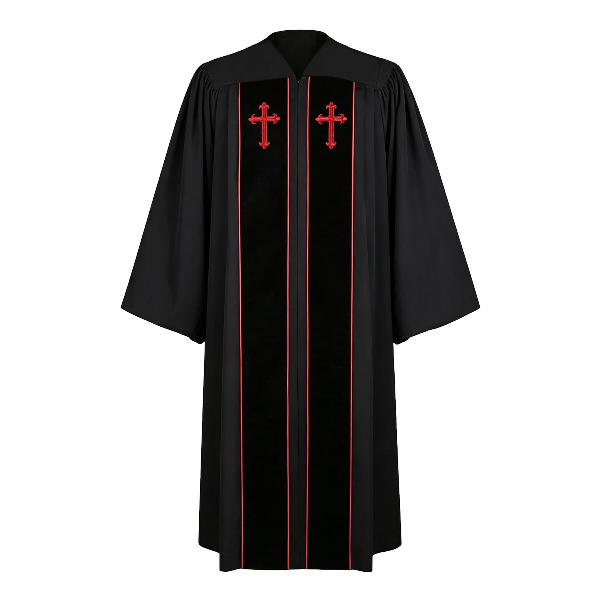 Black Clergy Robe with Red Cross Embroidery