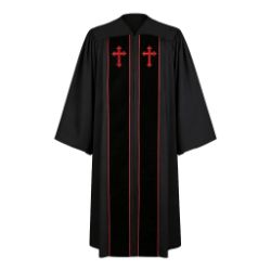 Black Clergy Robe with Red Cross Embroidery
