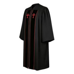 Black Clergy Robe with Red Cross Embroidery