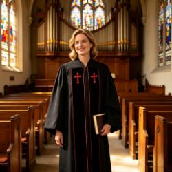 Black Clergy Robe with Red Cross Embroidery