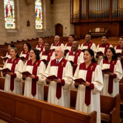 Choir Robe with Half-Stole Design, Embroidered Cross & Contrasting Trim