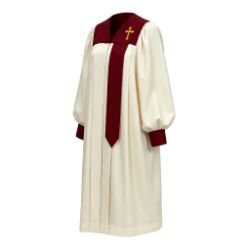 Choir Robe with Half-Stole Design, Embroidered Cross & Contrasting Trim