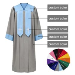 Clergy Robe with Contrasting Yoke, Draped Panels & Embroidered Cross Detail
