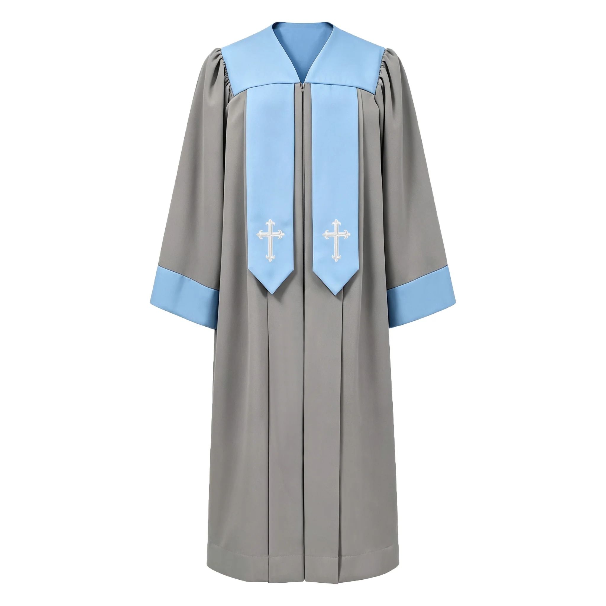 Clergy Robe with Contrasting Yoke, Draped Panels & Embroidered Cross Detail