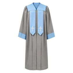 Clergy Robe with Contrasting Yoke, Draped Panels & Embroidered Cross Detail