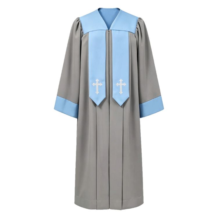 Clergy Robe with Contrasting Yoke, Draped Panels & Embroidered Cross Detail