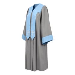 Clergy Robe with Contrasting Yoke, Draped Panels & Embroidered Cross Detail
