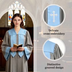 Clergy Robe with Contrasting Yoke, Draped Panels & Embroidered Cross Detail
