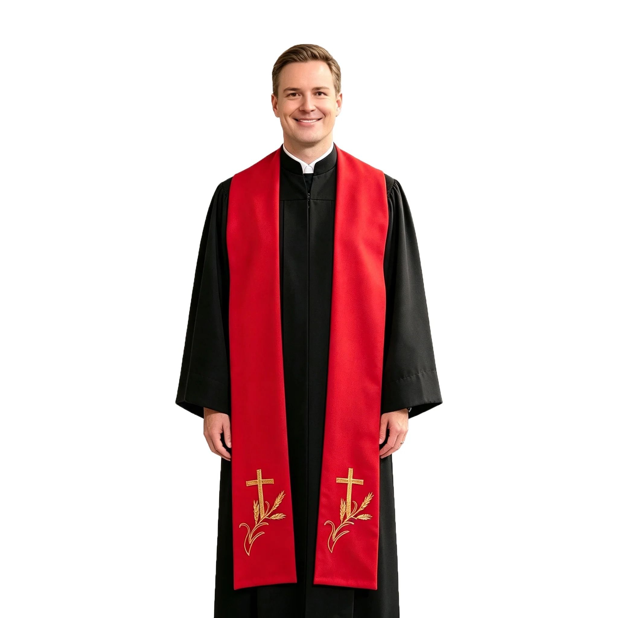 Clergy Stole with Embroidered Crosses and Wheat Design