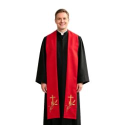 Clergy Stole with Embroidered Crosses and Wheat Design