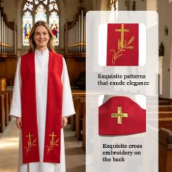 Clergy Stole with Embroidered Crosses and Wheat Design