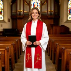 Clergy Stole with Embroidered Crosses and Wheat Design