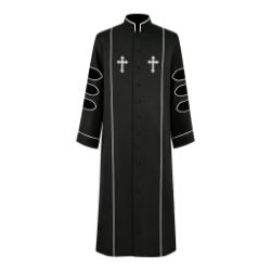 Pastor Clergy Button-Down - White Piping and Crosses