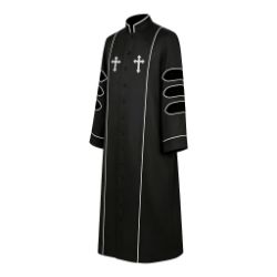 Pastor Clergy Button-Down - White Piping and Crosses