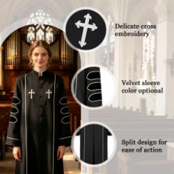 Pastor Clergy Button-Down - White Piping and Crosses