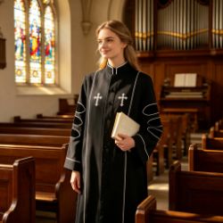 Pastor Clergy Button-Down - White Piping and Crosses
