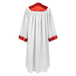 White Choir Robe with Red Cross Embroidered Collar and Trim